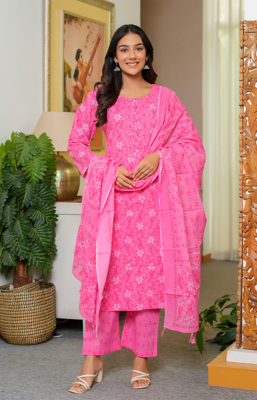 Aarna – Fuchsia Pink Chikankari Suit Set