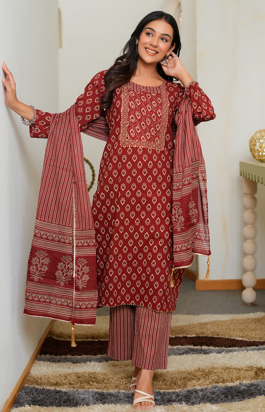 Ruhani – Crimson Handblock Printed Kurta Set