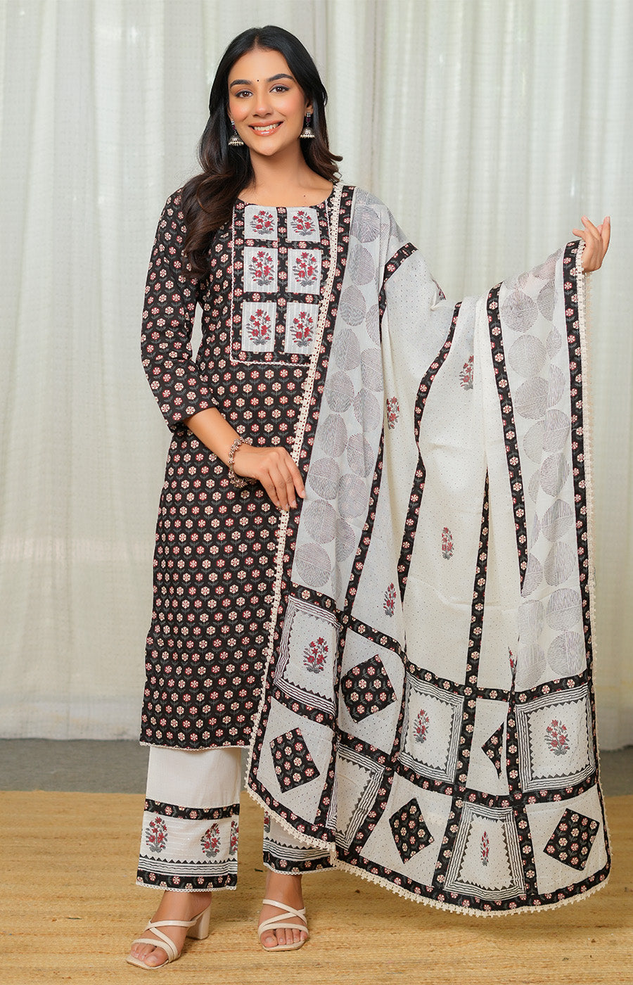 Noorani – Ivory & Black Printed Suit Set