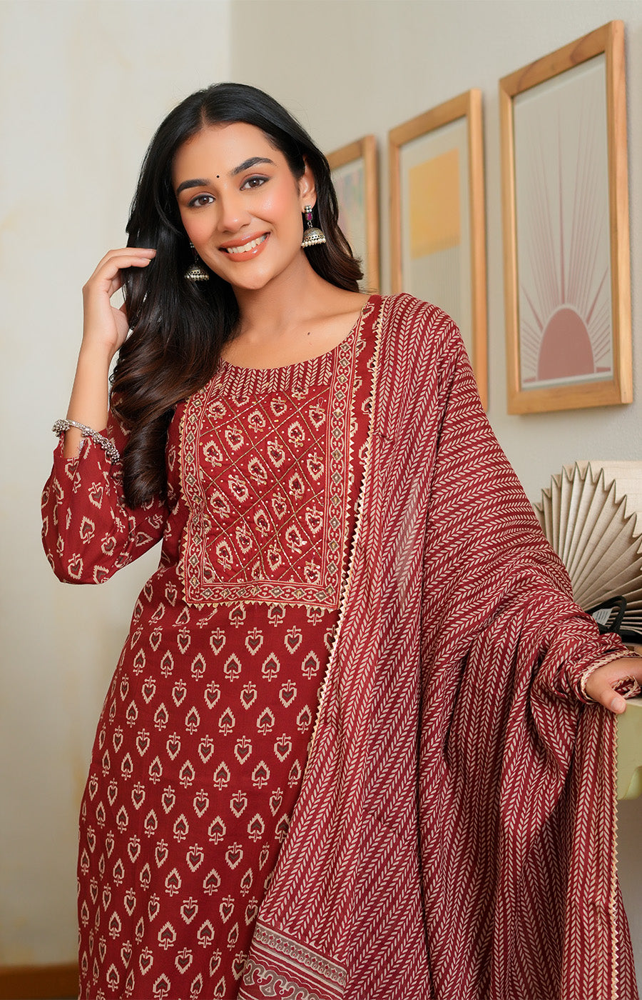 Ruhani – Crimson Handblock Printed Kurta Set
