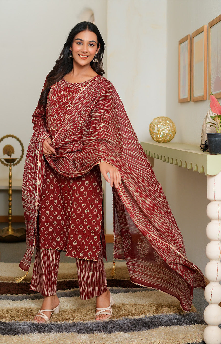 Ruhani – Crimson Handblock Printed Kurta Set