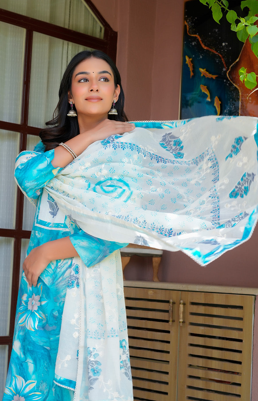 Aafreen – Aqua Blue Printed Suit Set