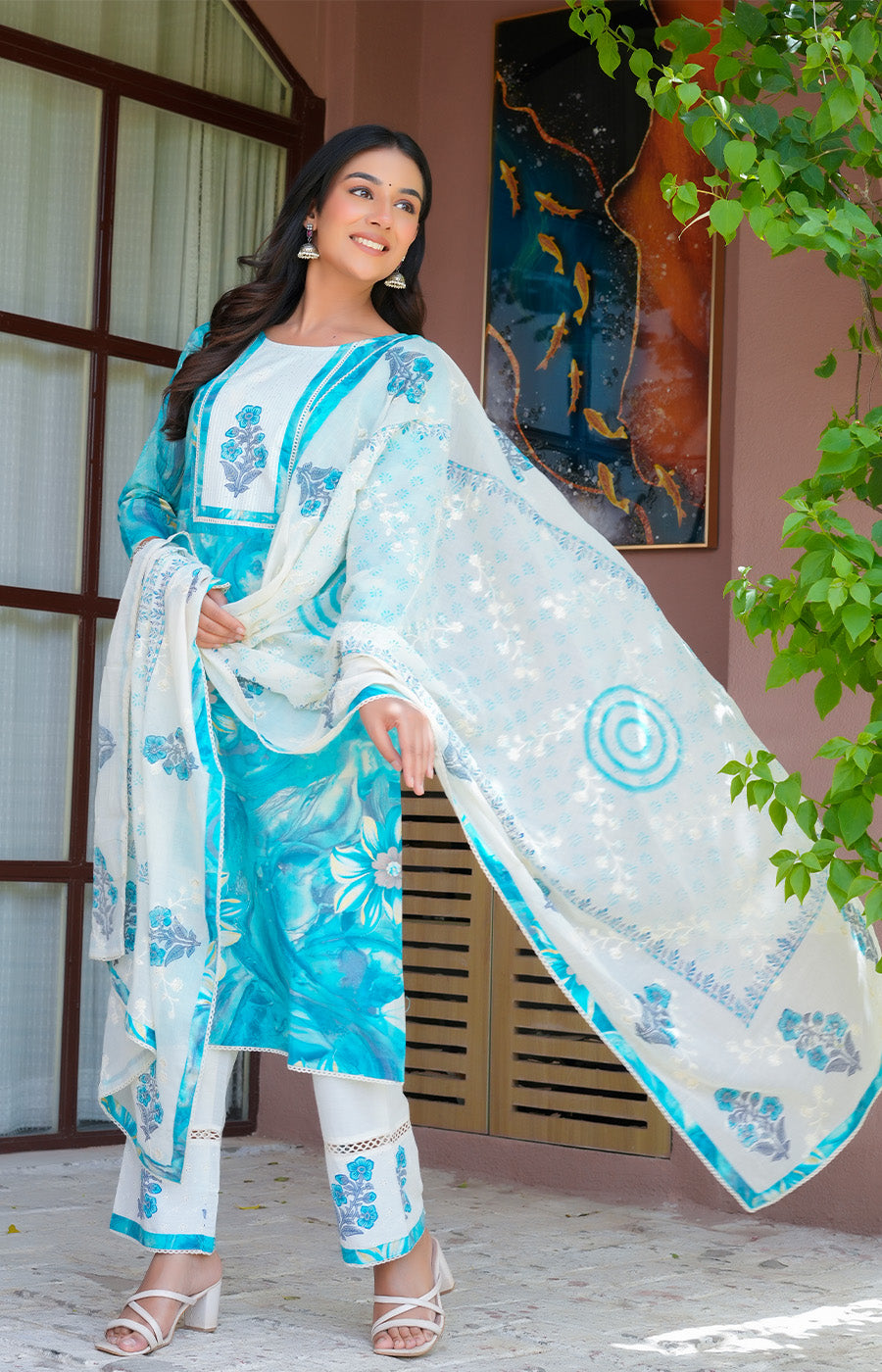 Aafreen – Aqua Blue Printed Suit Set