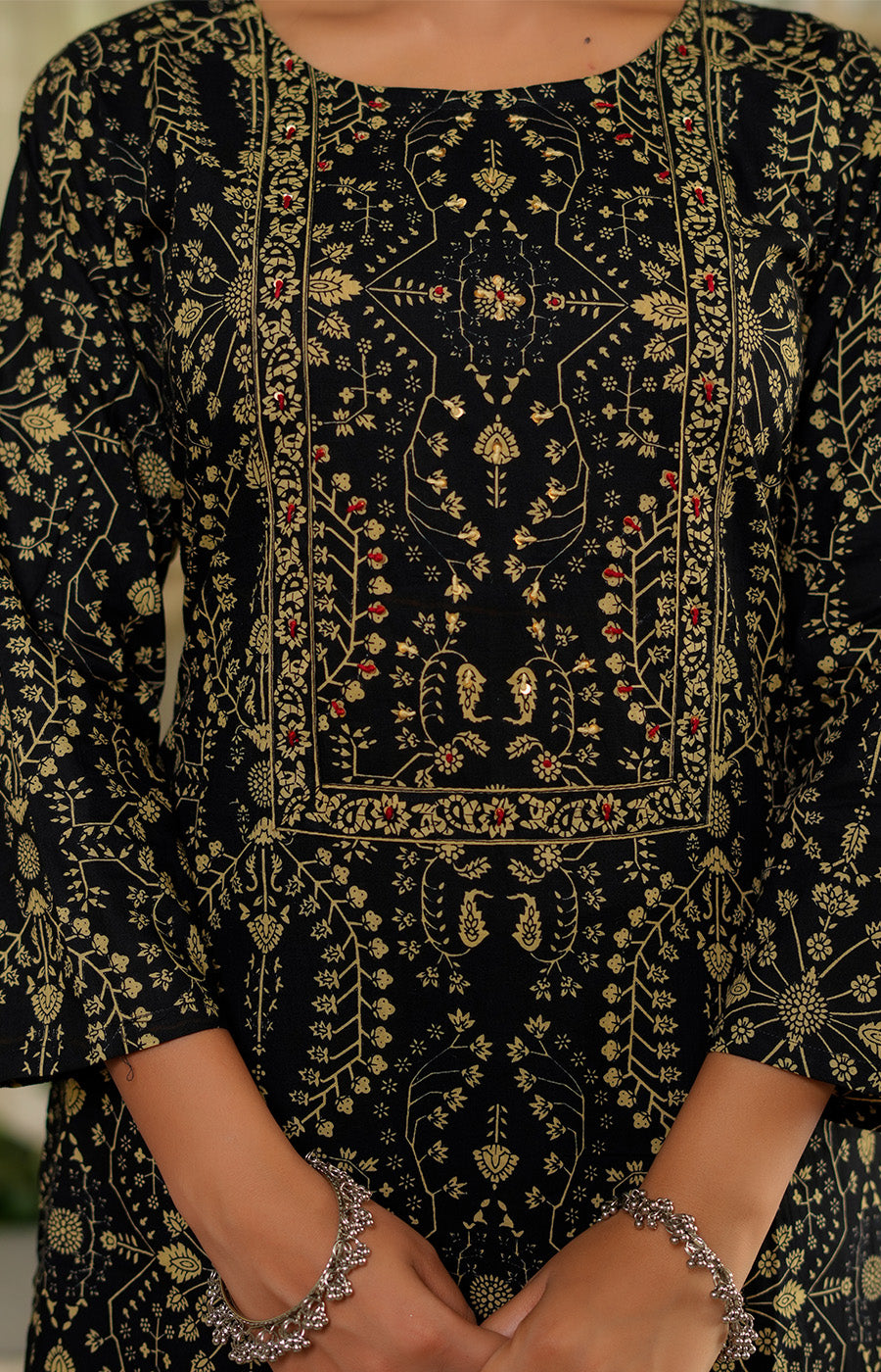 Gulnaar – Black Mustard Embroidered Kurta Set