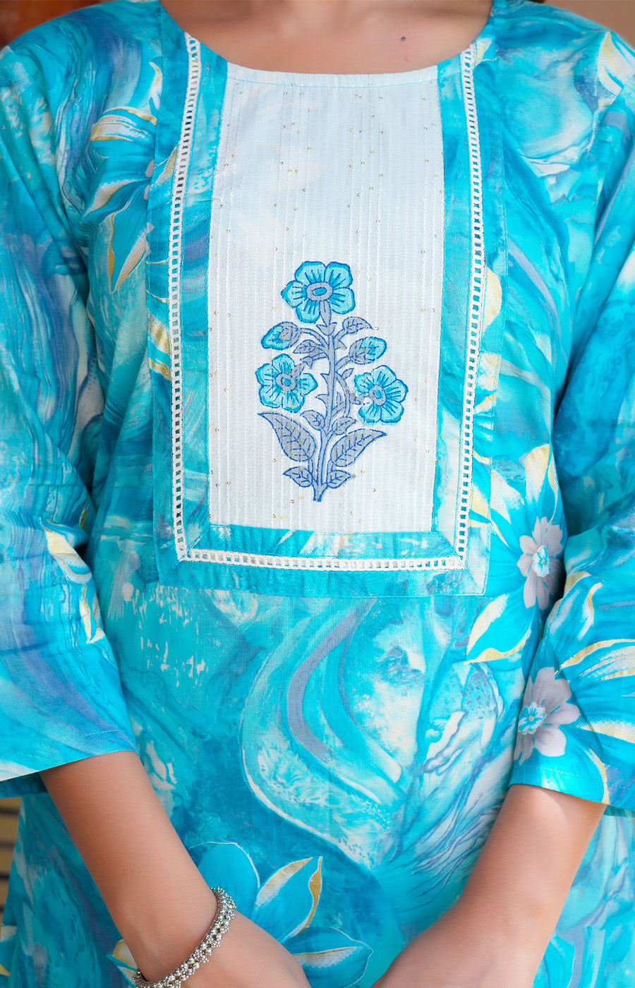 Aafreen – Aqua Blue Printed Suit Set