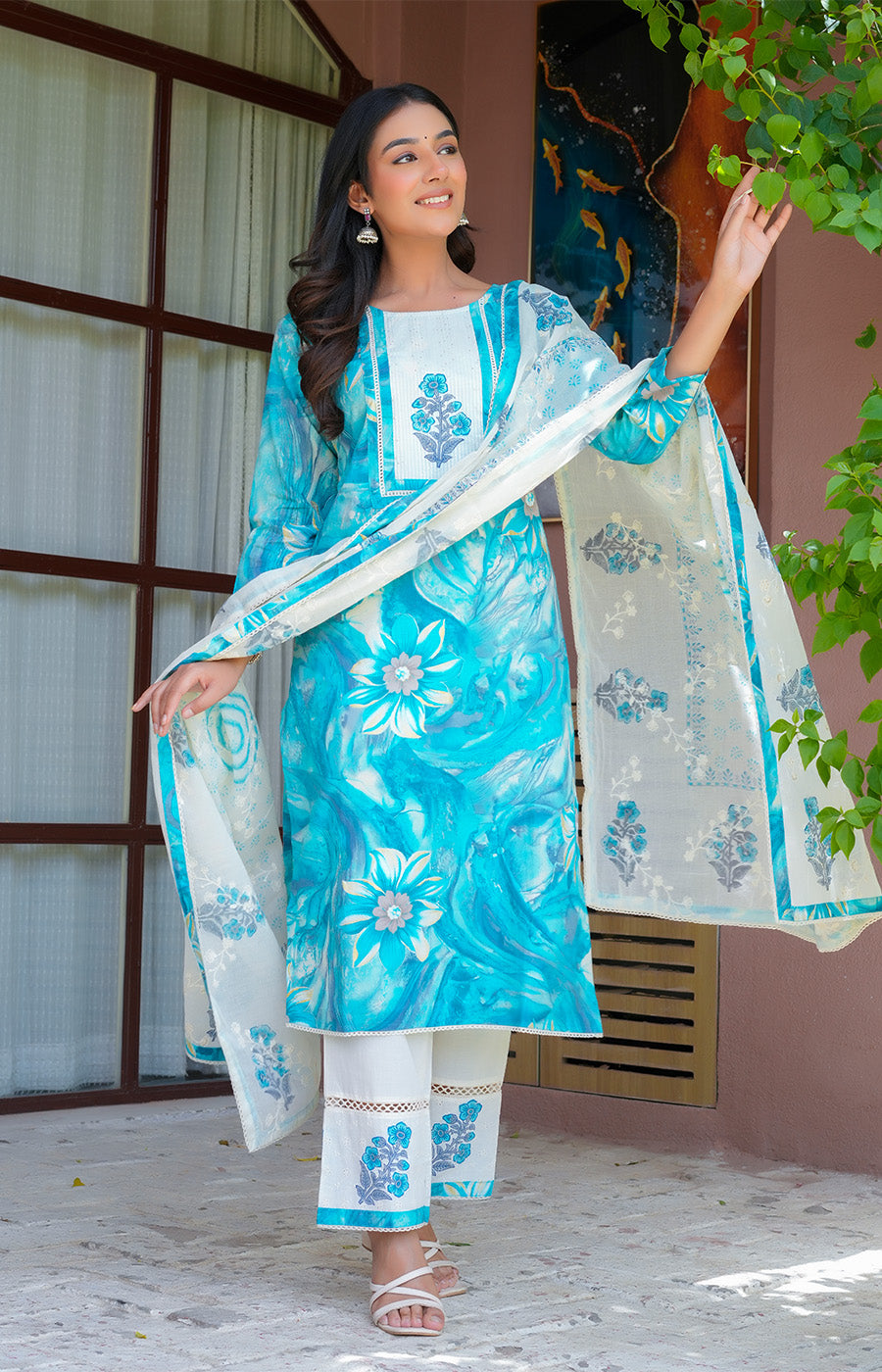 Aafreen – Aqua Blue Printed Suit Set