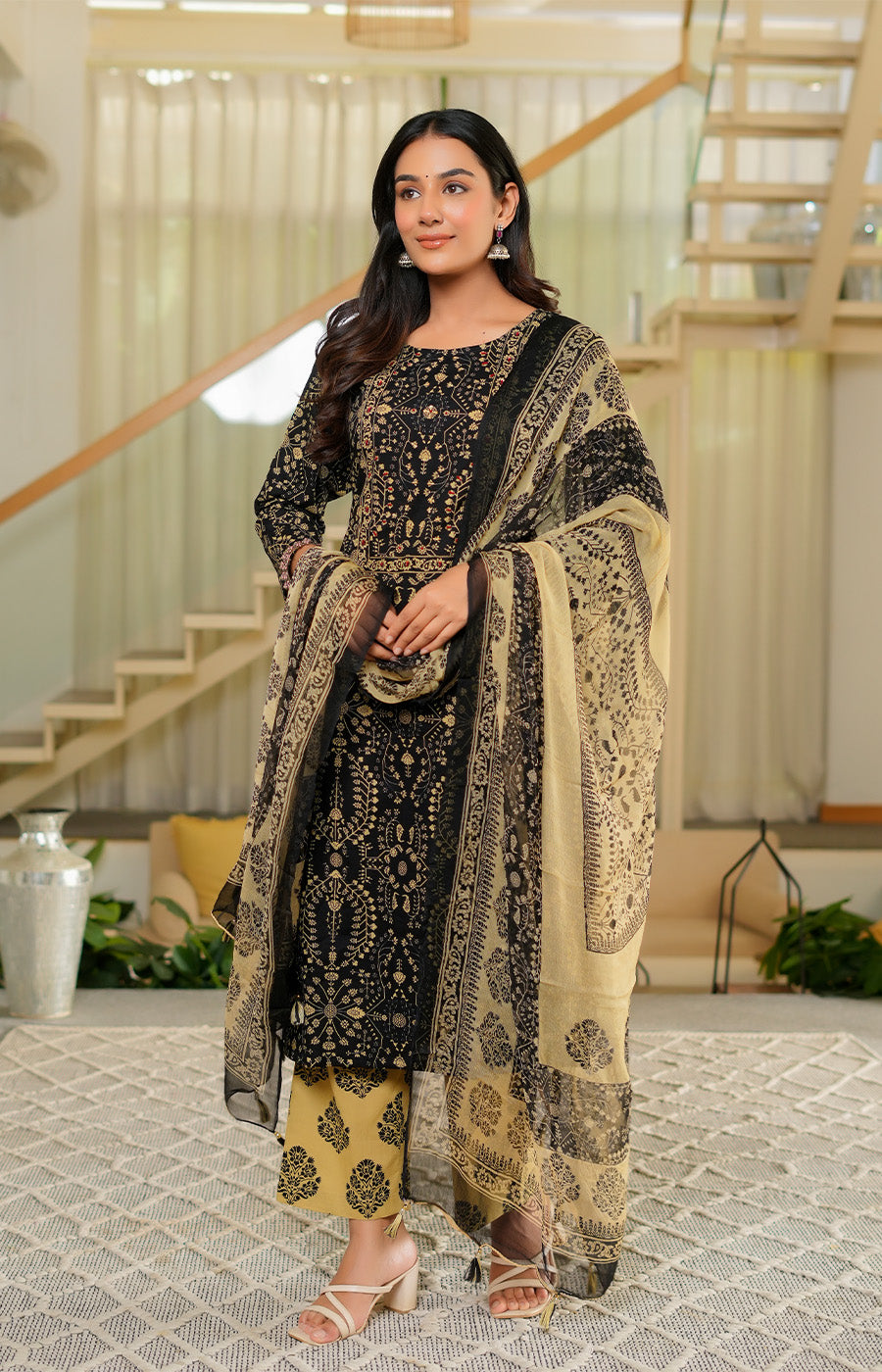 Gulnaar – Black Mustard Embroidered Kurta Set