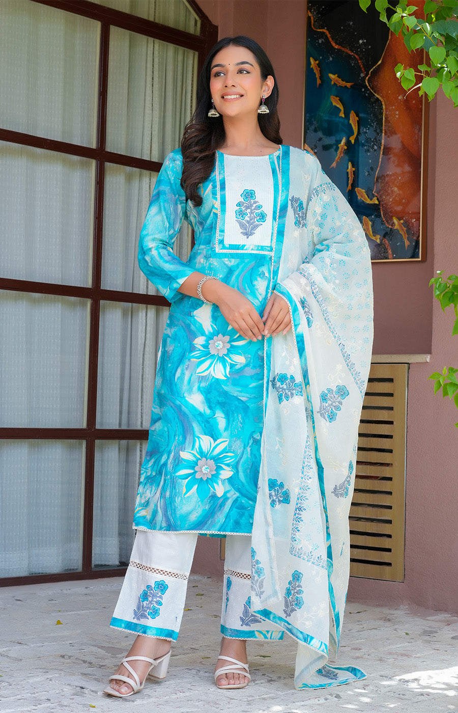 Aafreen – Aqua Blue Printed Suit Set