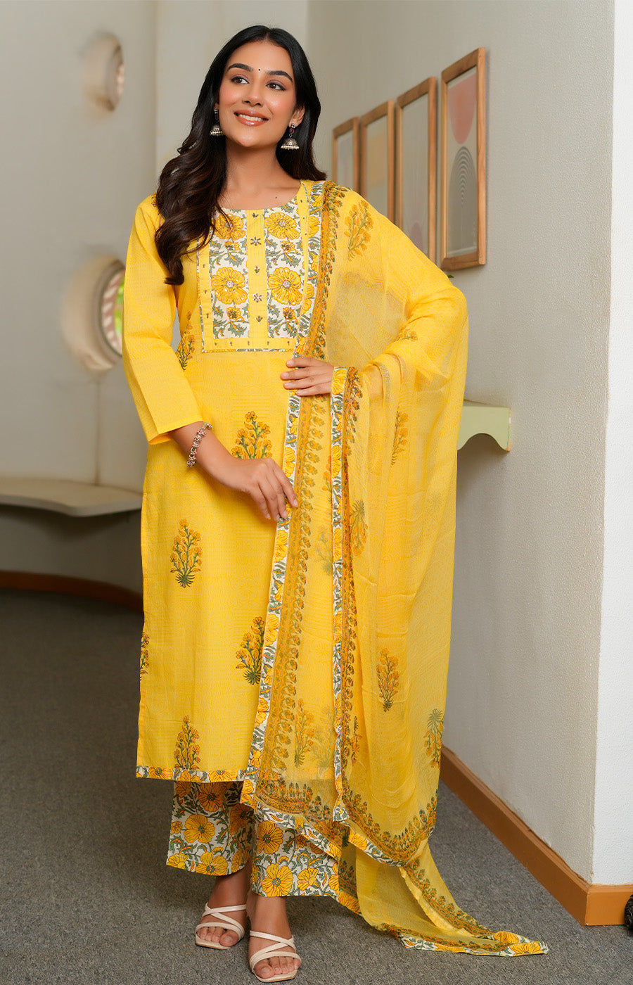 Vasudha – Mustard Yellow Embroidered Kurta Set