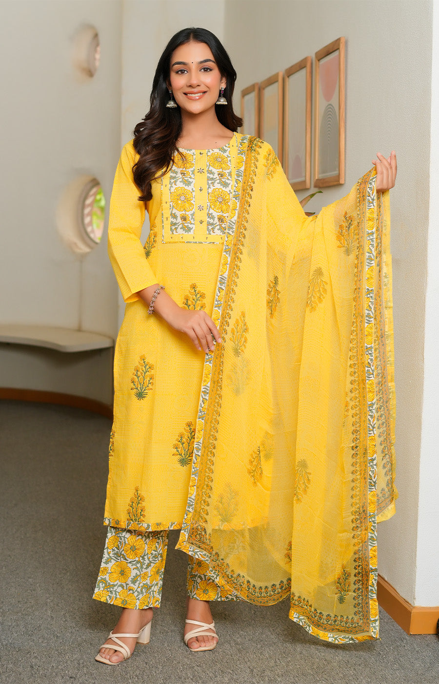 Vasudha – Mustard Yellow Embroidered Kurta Set