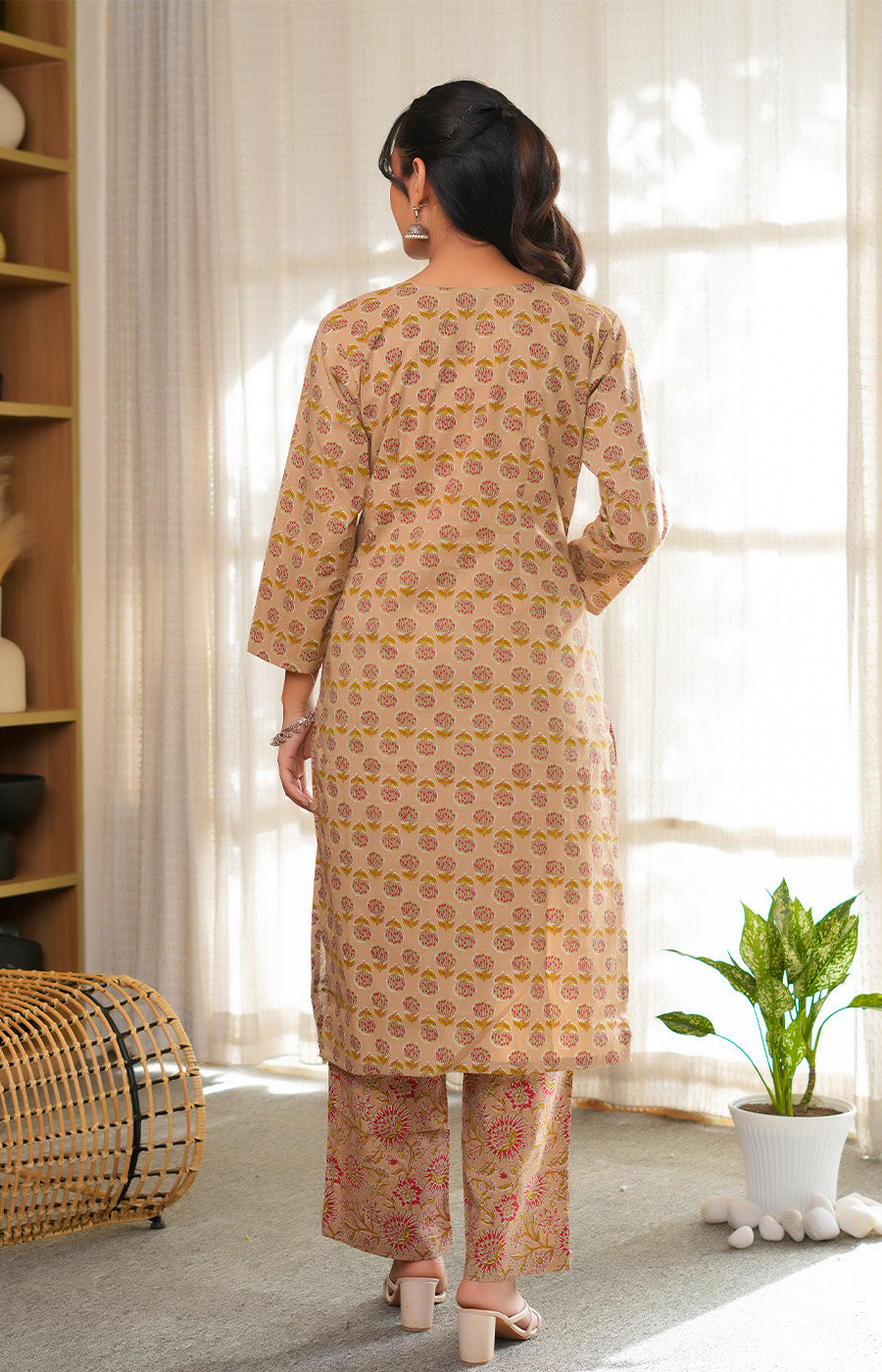 Abeer – Beige Printed Straight Kurta Set