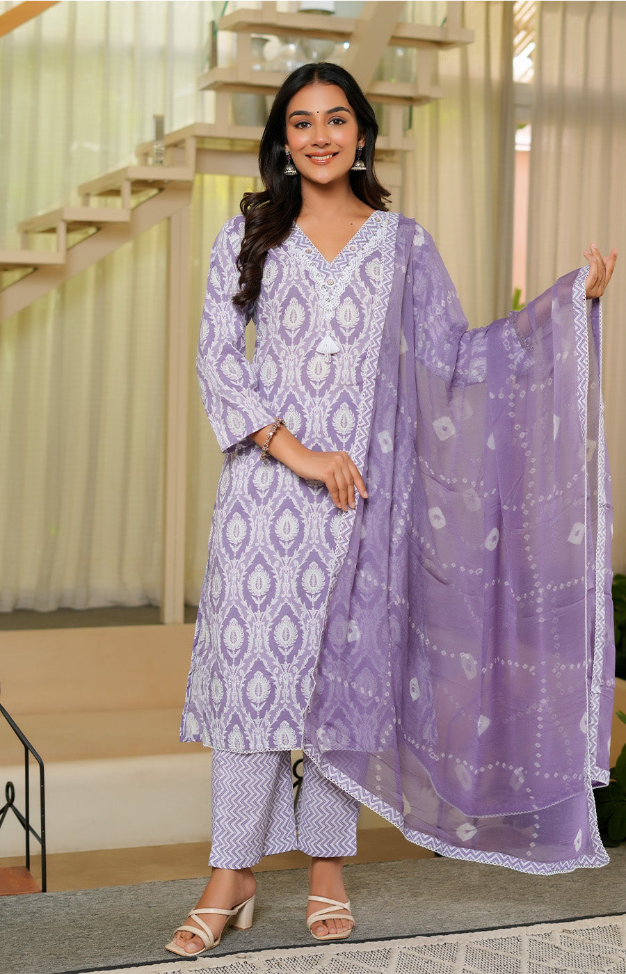 Zivara – Lavender Printed Suit Set