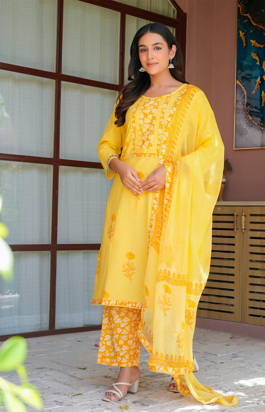 Vasudha – Sunshine Yellow Printed Suit Set