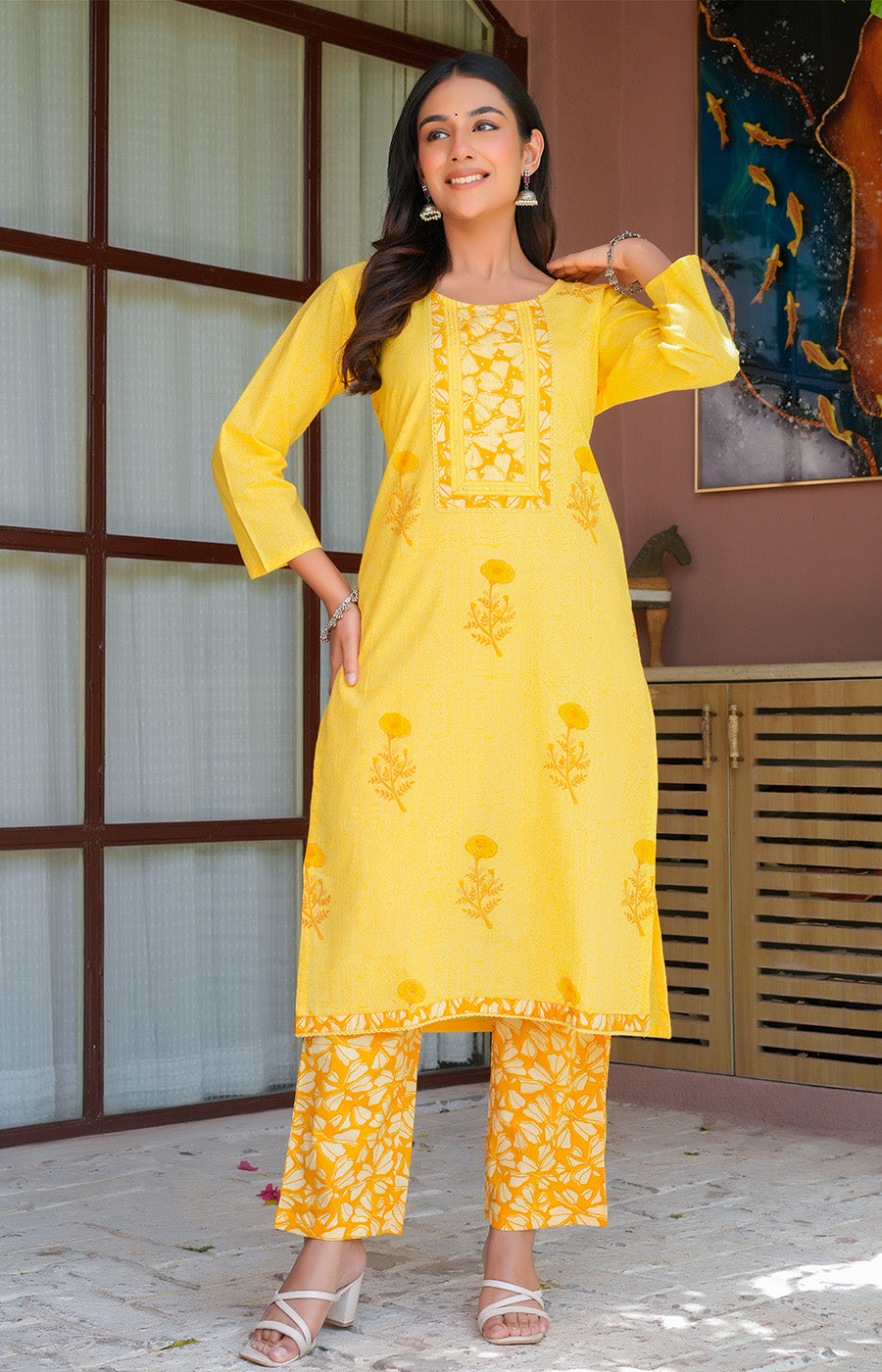 Vasudha – Sunshine Yellow Printed Suit Set