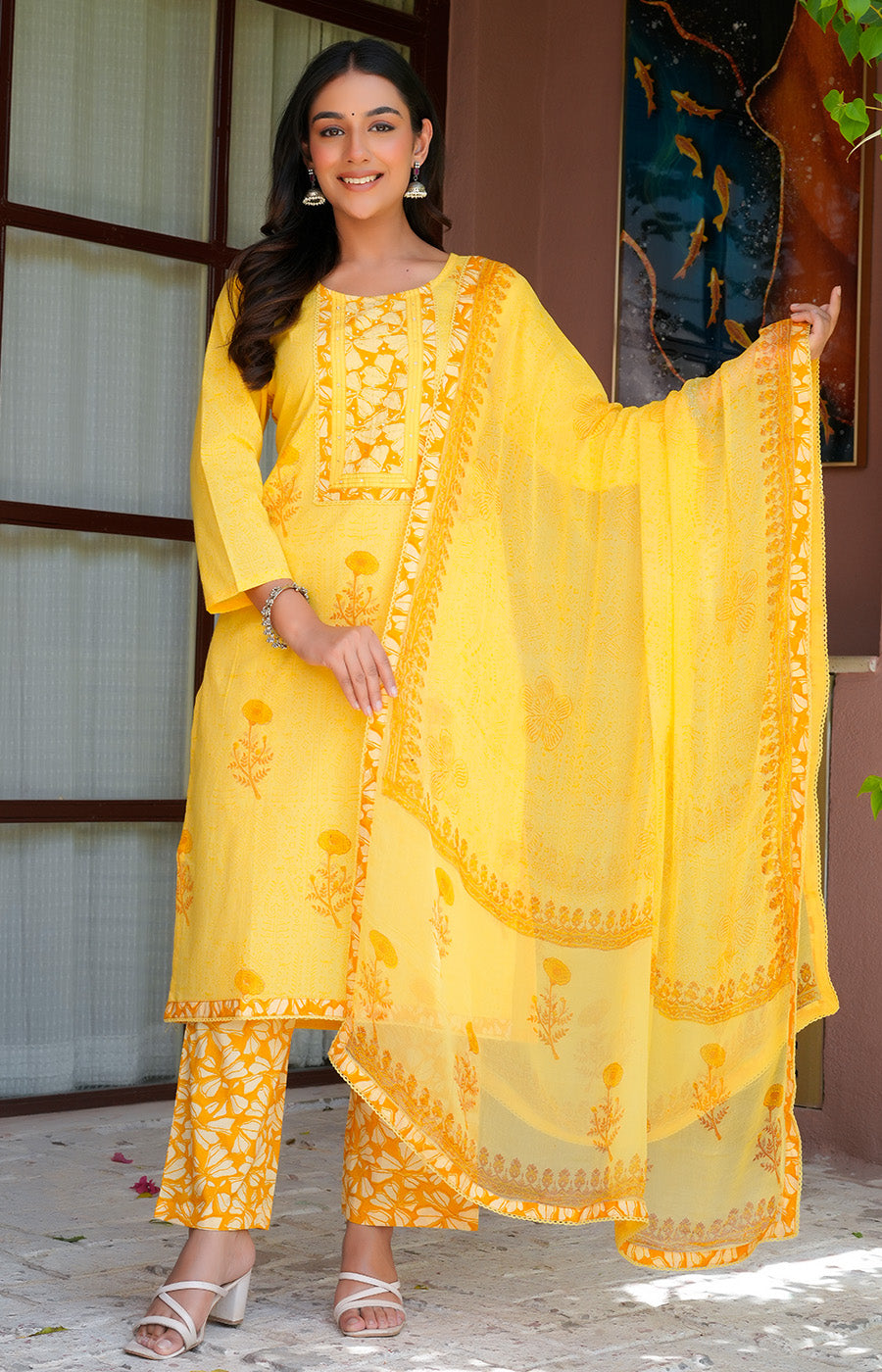 Vasudha – Sunshine Yellow Printed Suit Set