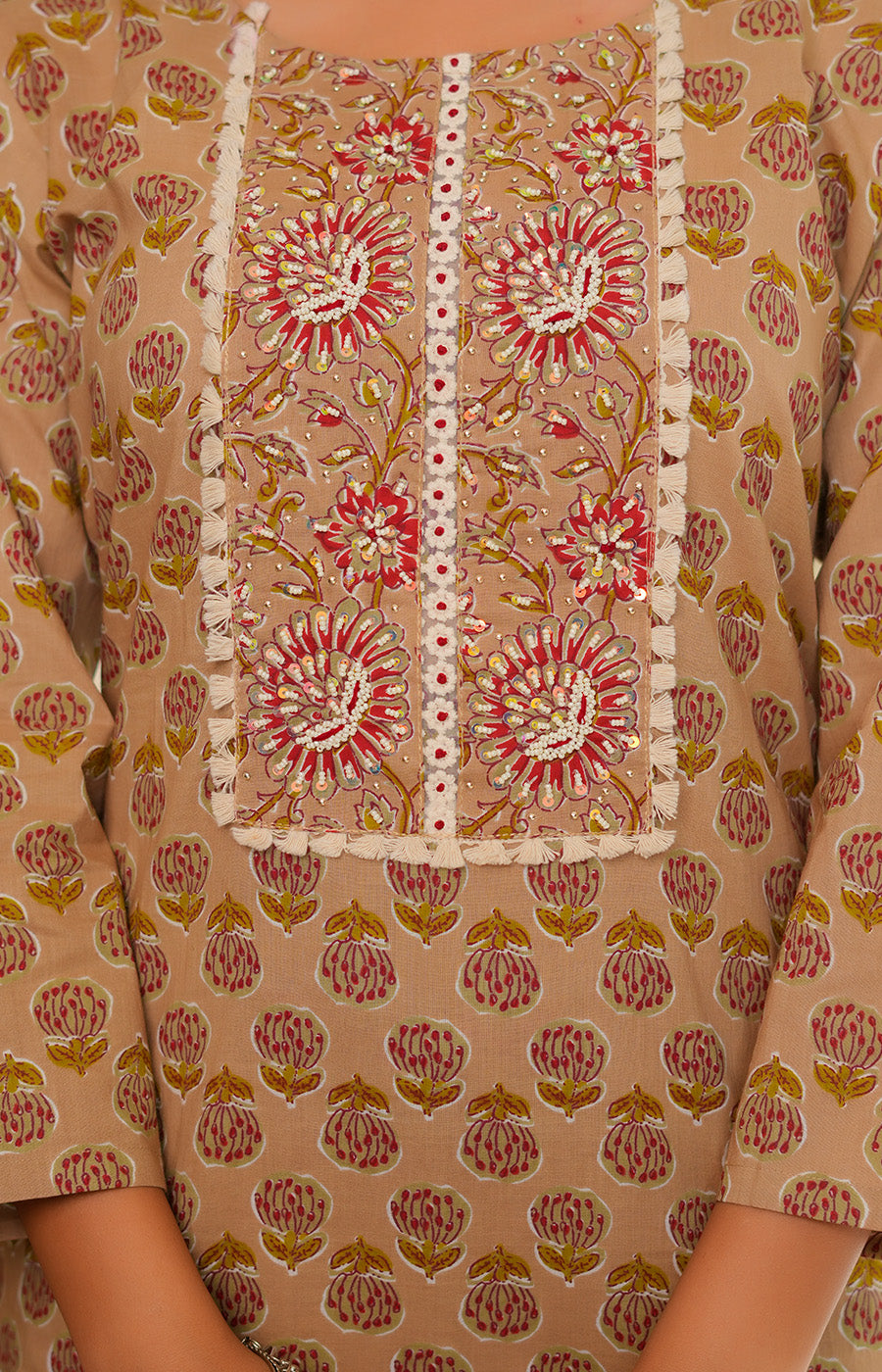 Abeer – Beige Printed Straight Kurta Set