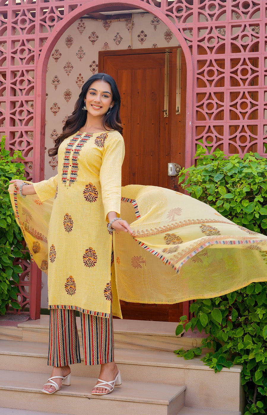 Prisha – Lemon Yellow Embroidered Kurta Set