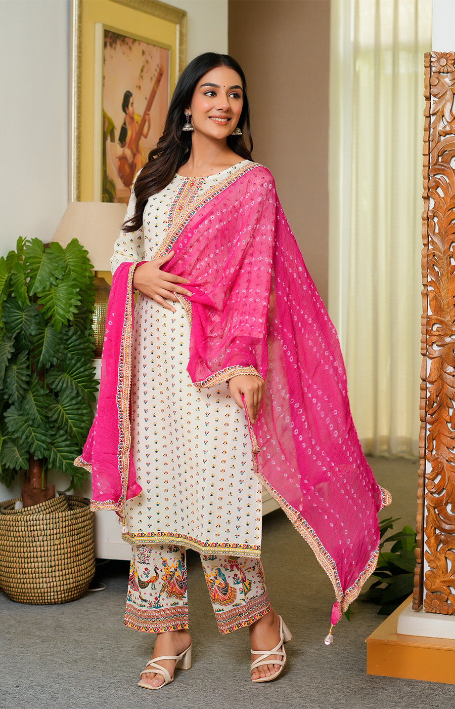 Naira – Ivory Pink Printed Kurta Set