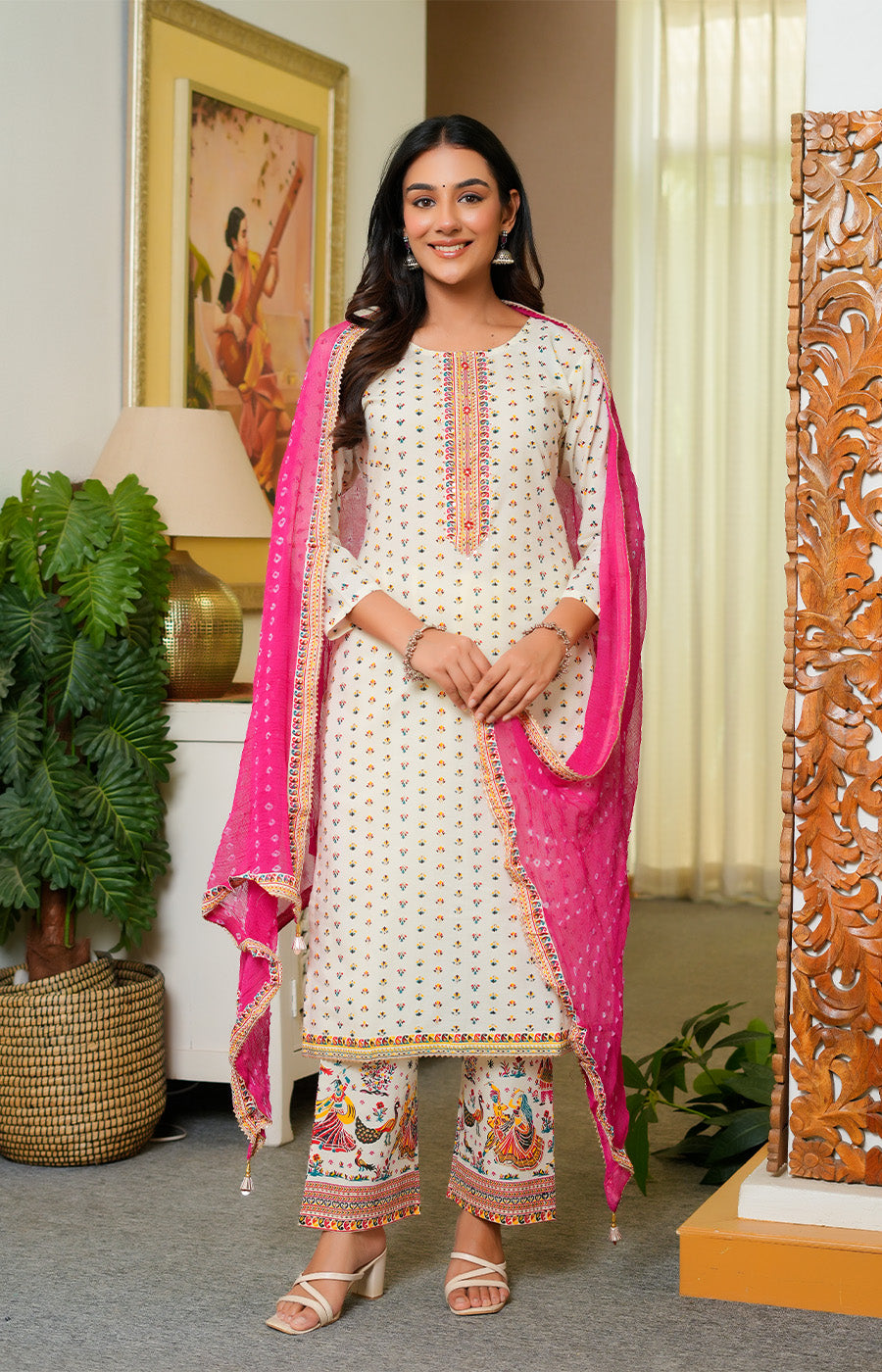 Naira – Ivory Pink Printed Kurta Set