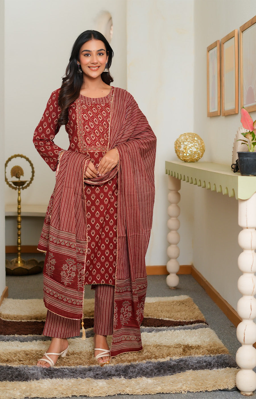 Ruhani – Crimson Handblock Printed Kurta Set