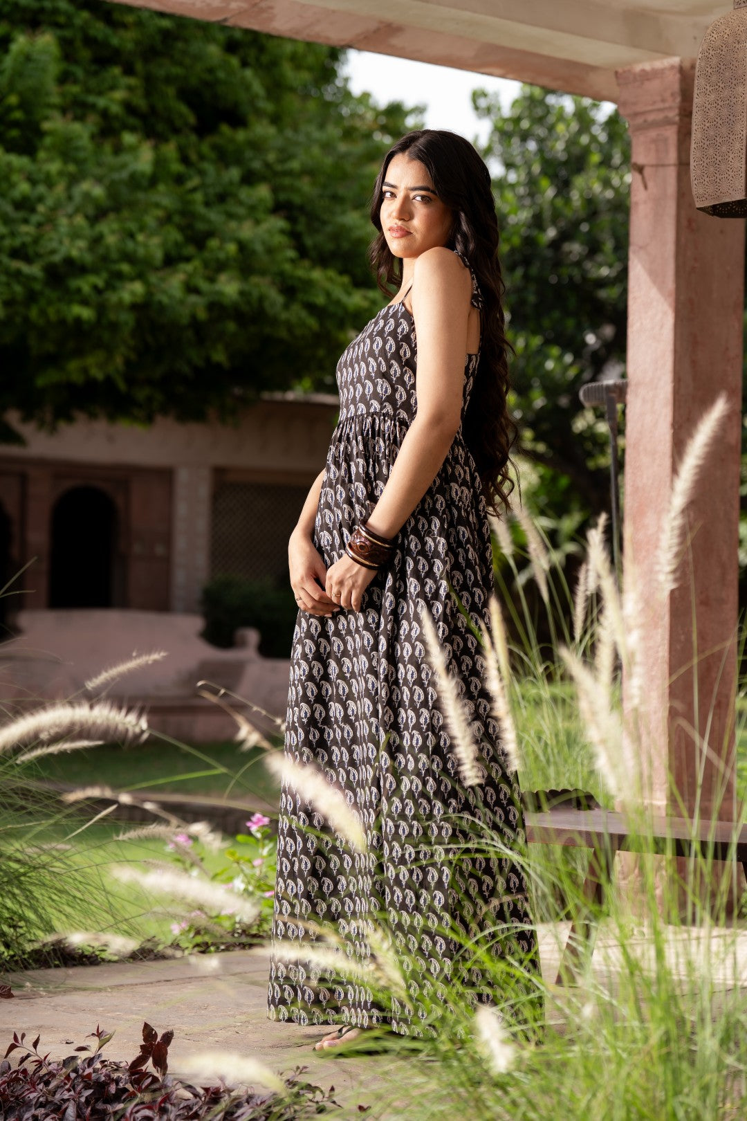 Black Swan Backless Long Printed Dress