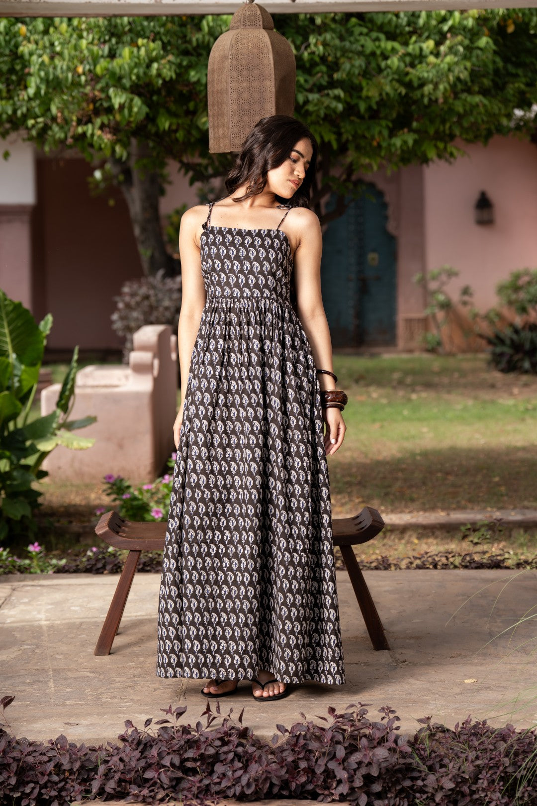 Black Swan Backless Long Printed Dress