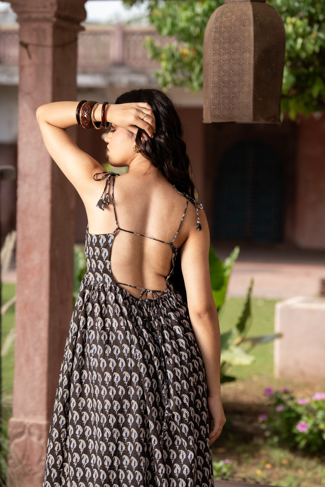 Black Swan Backless Long Printed Dress