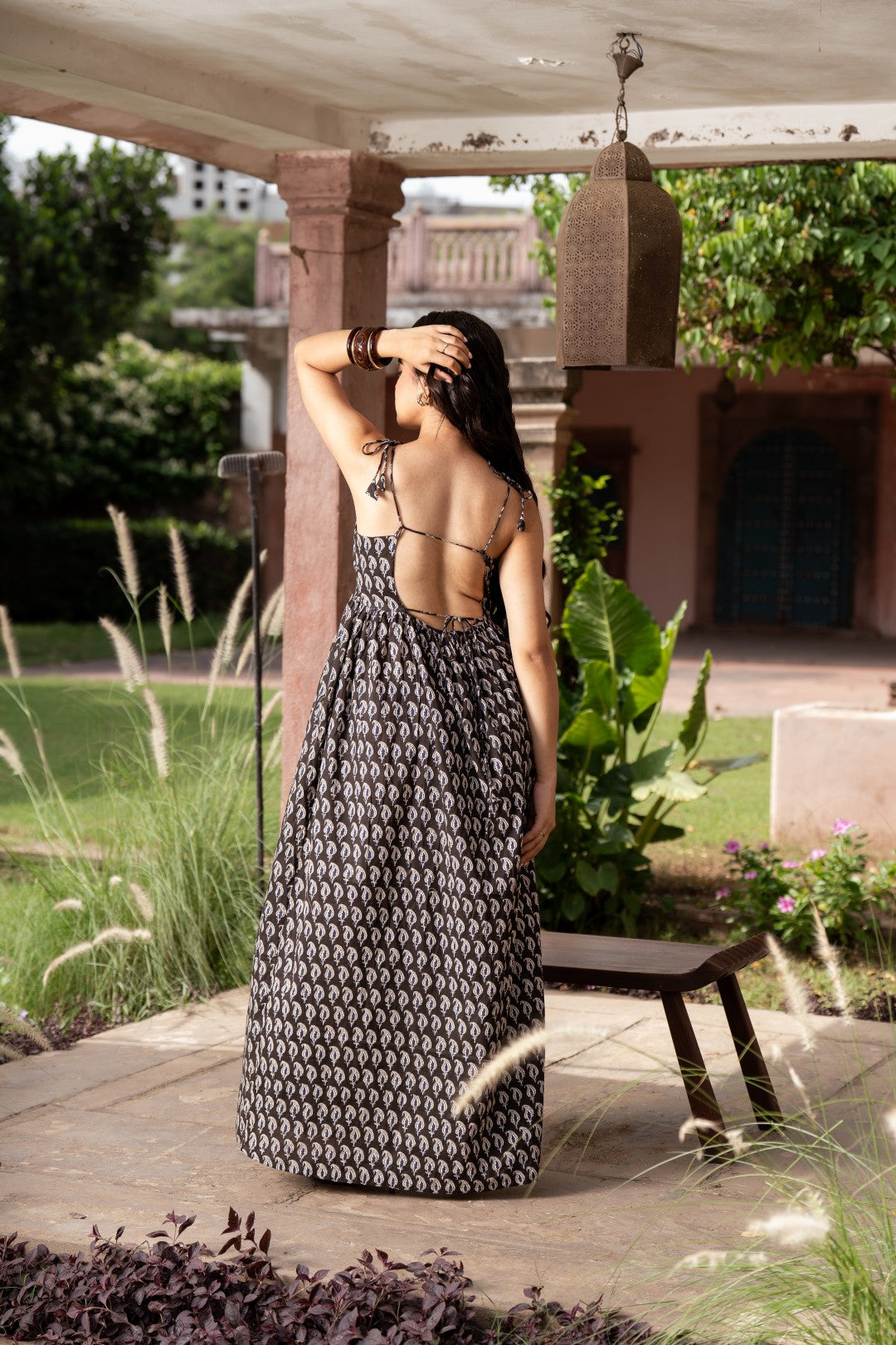 Black Swan Backless Long Printed Dress