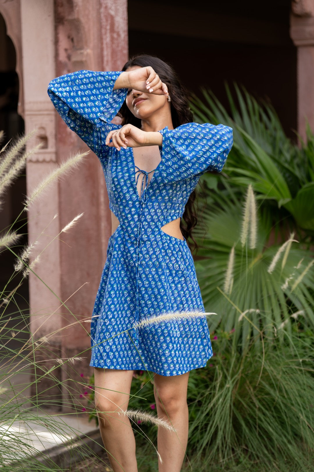 Indigo Printed Cutout Dress