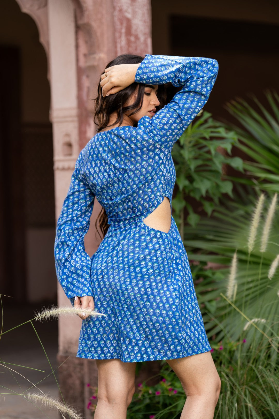 Indigo Printed Cutout Dress