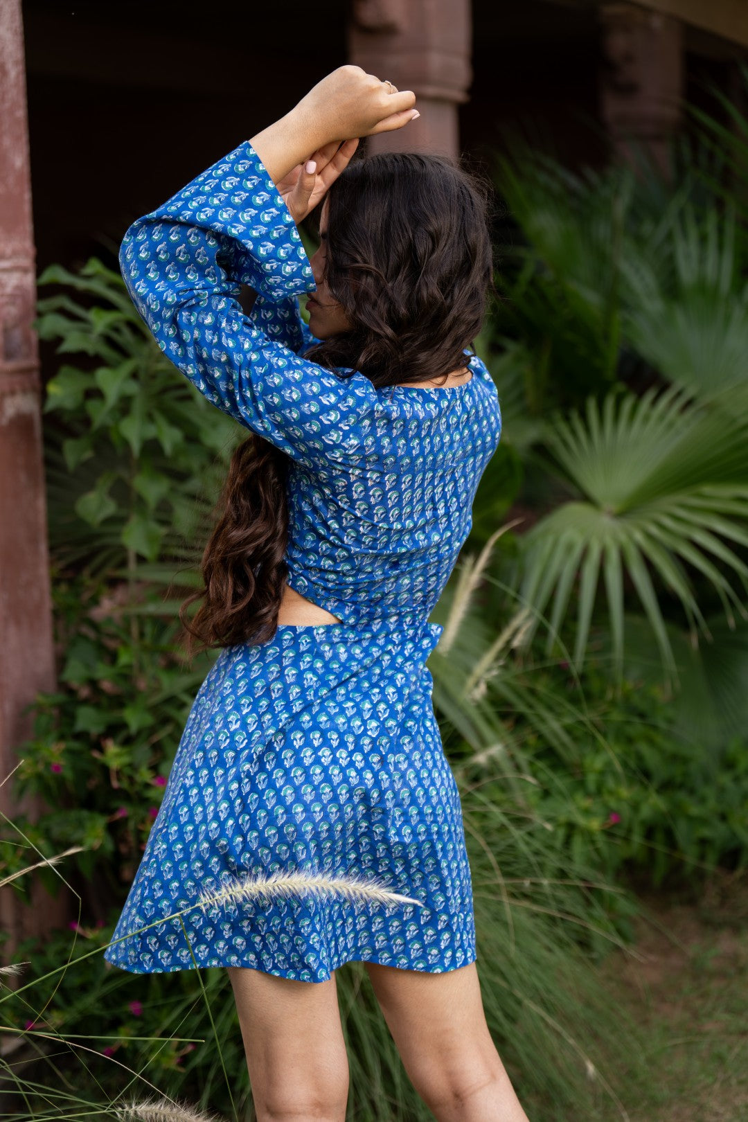 Indigo Printed Cutout Dress