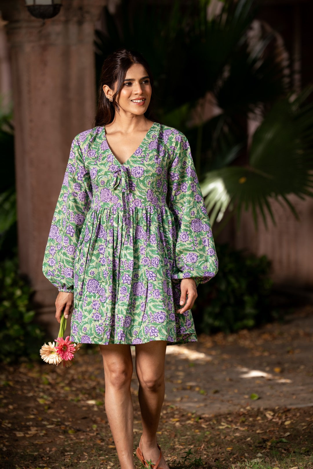 Garden Muse Printed Short Bow Dress