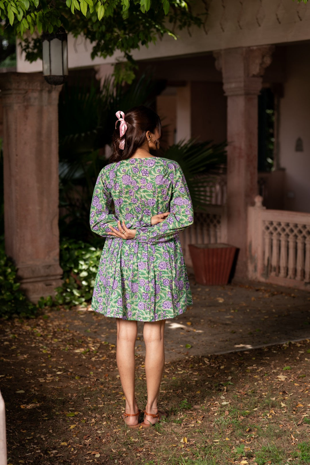 Garden Muse Printed Short Bow Dress