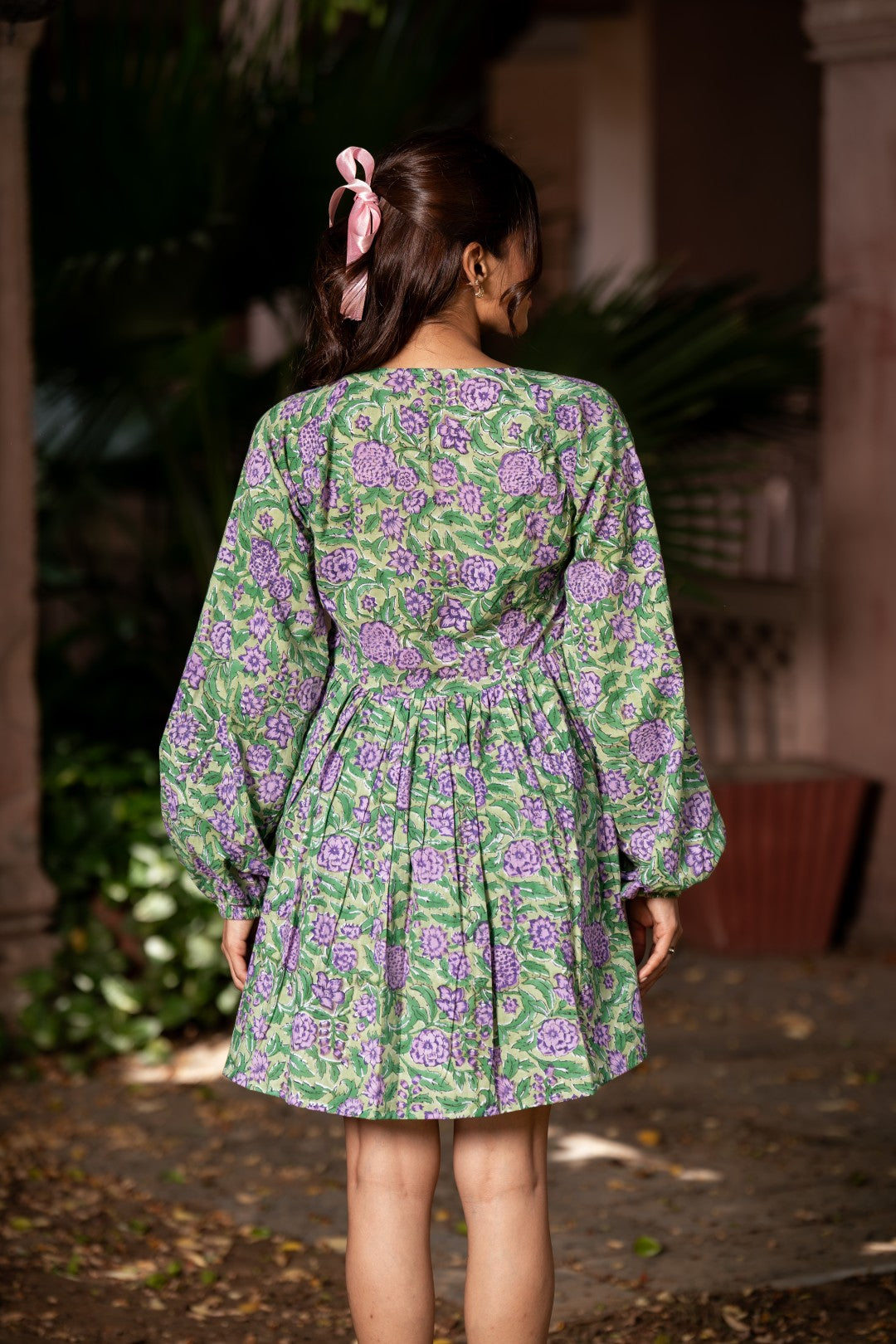 Garden Muse Printed Short Bow Dress