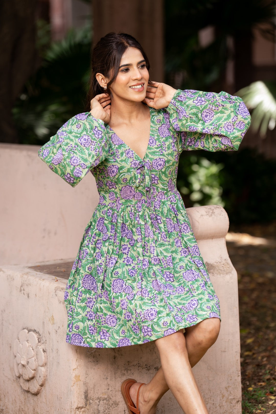 Garden Muse Printed Short Bow Dress