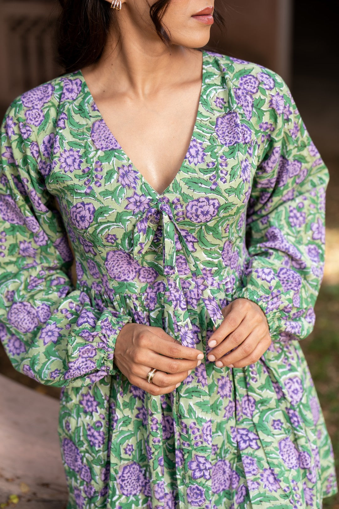 Garden Muse Printed Short Bow Dress