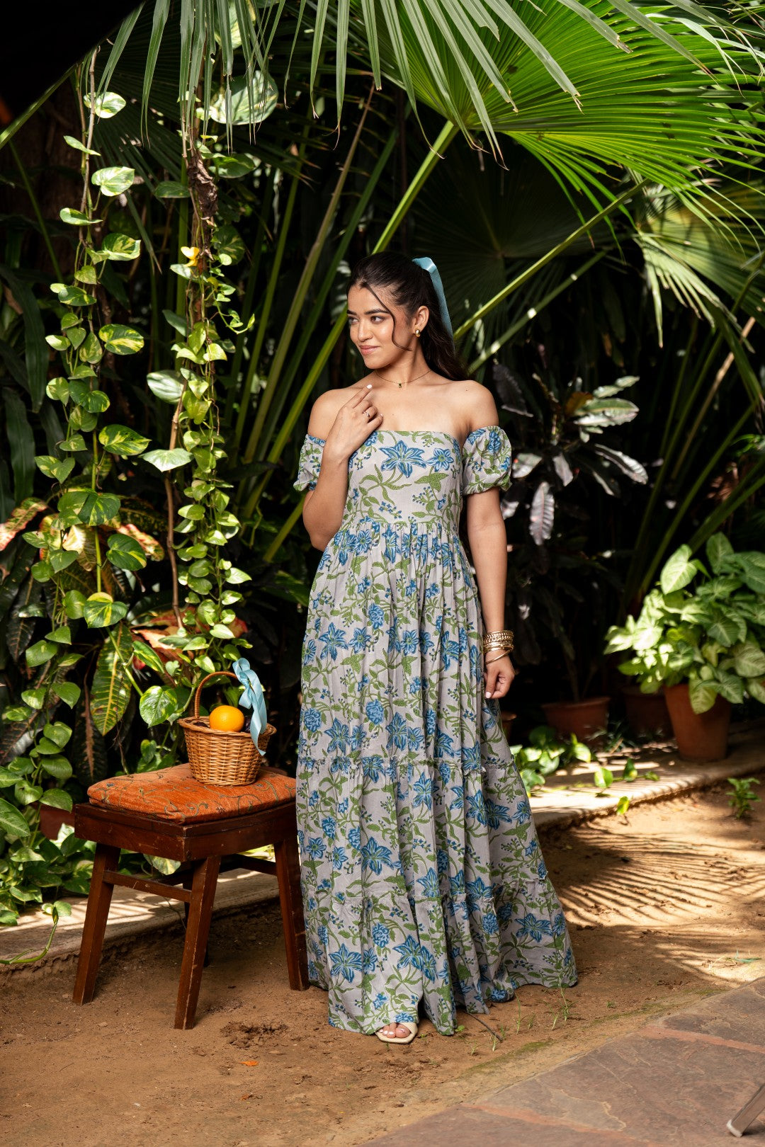 Big Flower Detachable Sleeve Long Dress