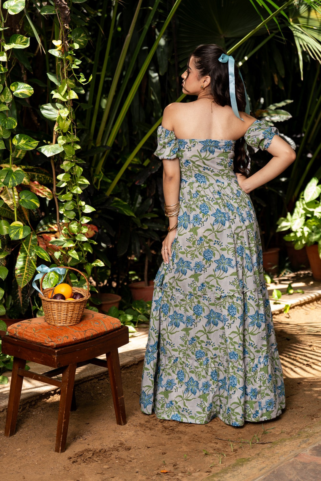 Big Flower Detachable Sleeve Long Dress
