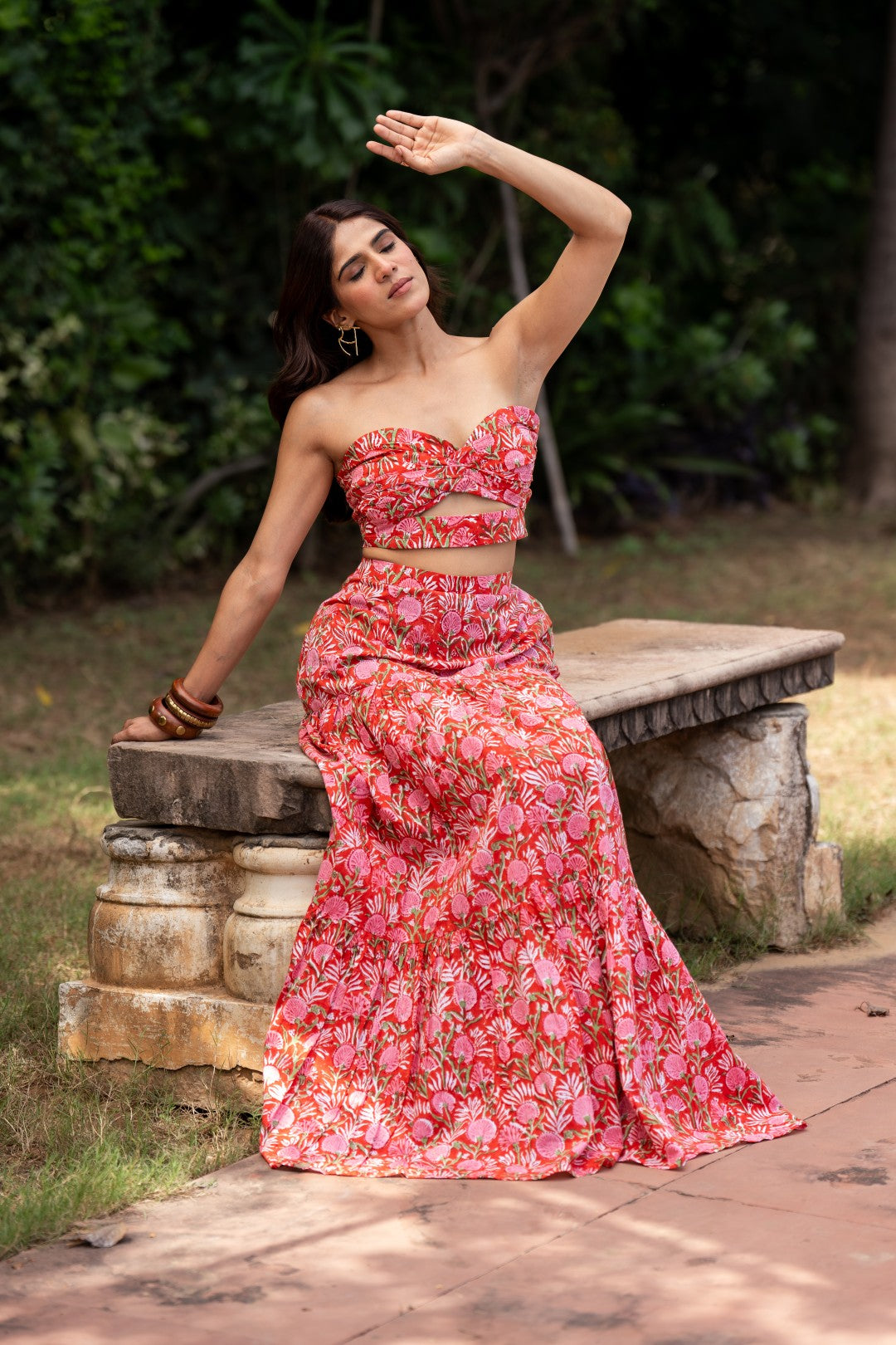 Rose Pink Strapless Top And Long Skirt