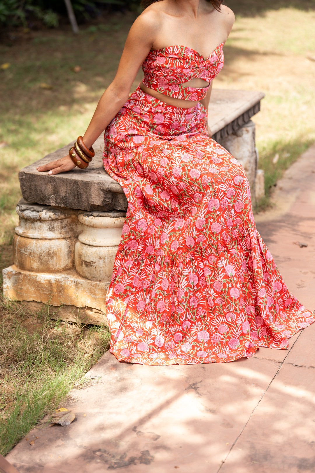 Rose Pink Strapless Top And Long Skirt